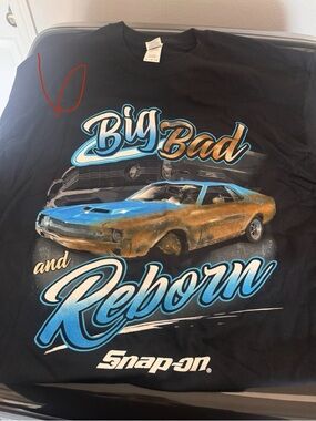 Snap On Men’s 'Big Bad and Reborn' Black Graphic T-Shirt - Blue & Gold Car Print